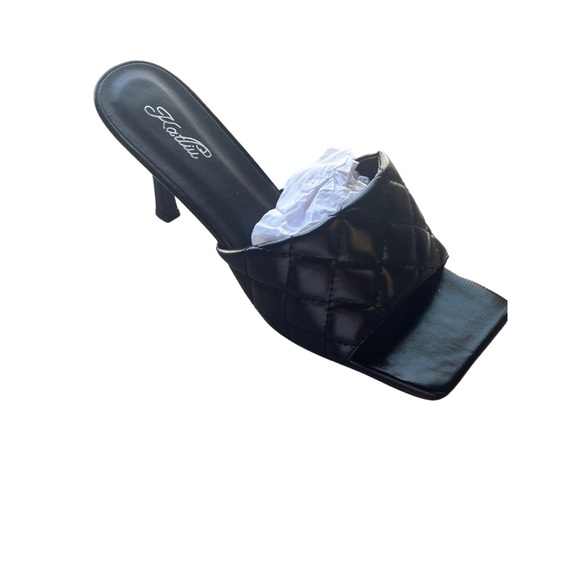 New with tags Women’s Black Quilted Open Square Toe Sandal Heel Mule Size 11 - Picture 3 of 11